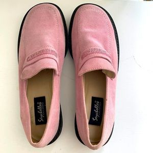 Seychelles California Suede Leather Beaded Platform Loafers in Pink